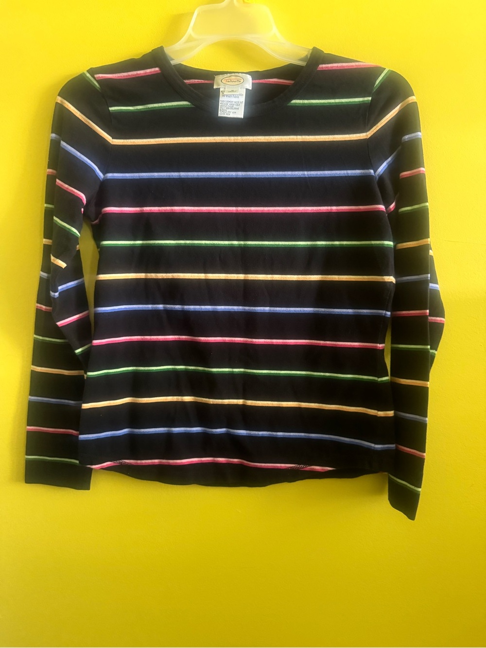 Talbots Black Long-Sleeve Top with Multi-Color Stripes
